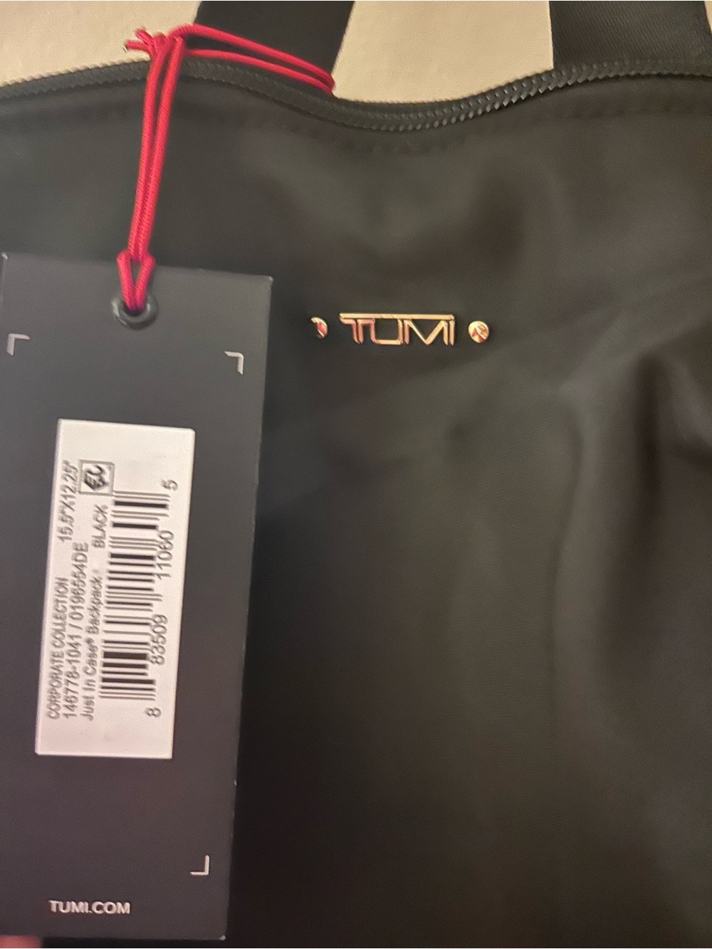 Tumi: “Just in Case” Backpack with Gold Logo Accents -NWT - Picture 9 of 9
